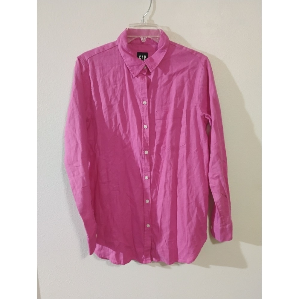 Gap Womens Small Fuchsia Pink Linen Blend Button Down Shirt Long Sleeve Top